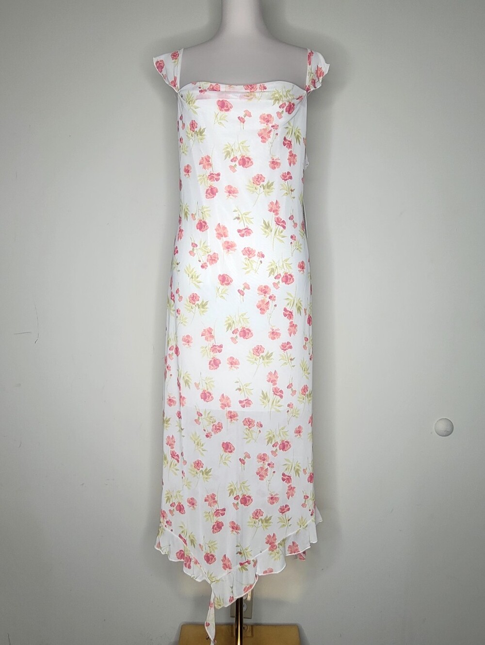 Kirious White Floral Slip Micro Mesh‎ Asymmetric Y2K Milkmaid Fairy Large NWT